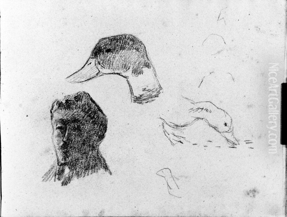 Sjalvportratt, ankstudier. Blad 26 verso i skissbok om 36 blad Oil Painting by Paul Gauguin