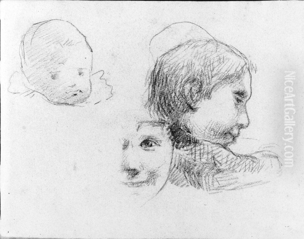 Barnstudier, Jean och Emile. Blad 25 recto i skissbok om 36 blad Oil Painting by Paul Gauguin