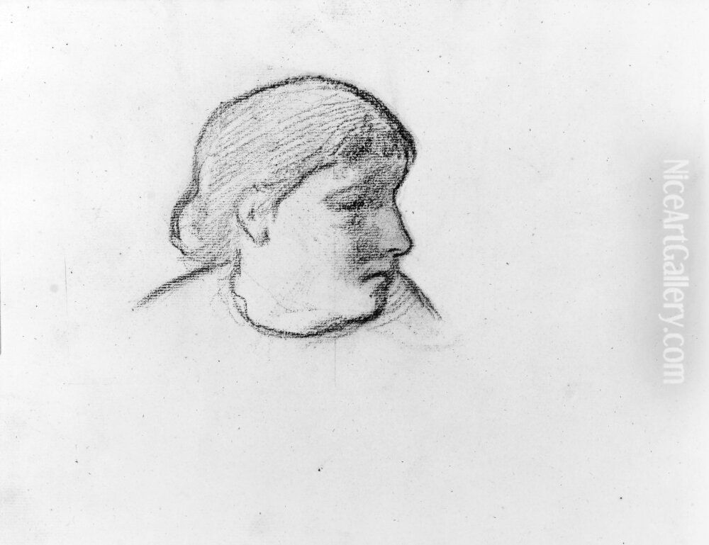 Kvinnoportratt. Blad 24 recto i skissbok om 36 blad Oil Painting by Paul Gauguin