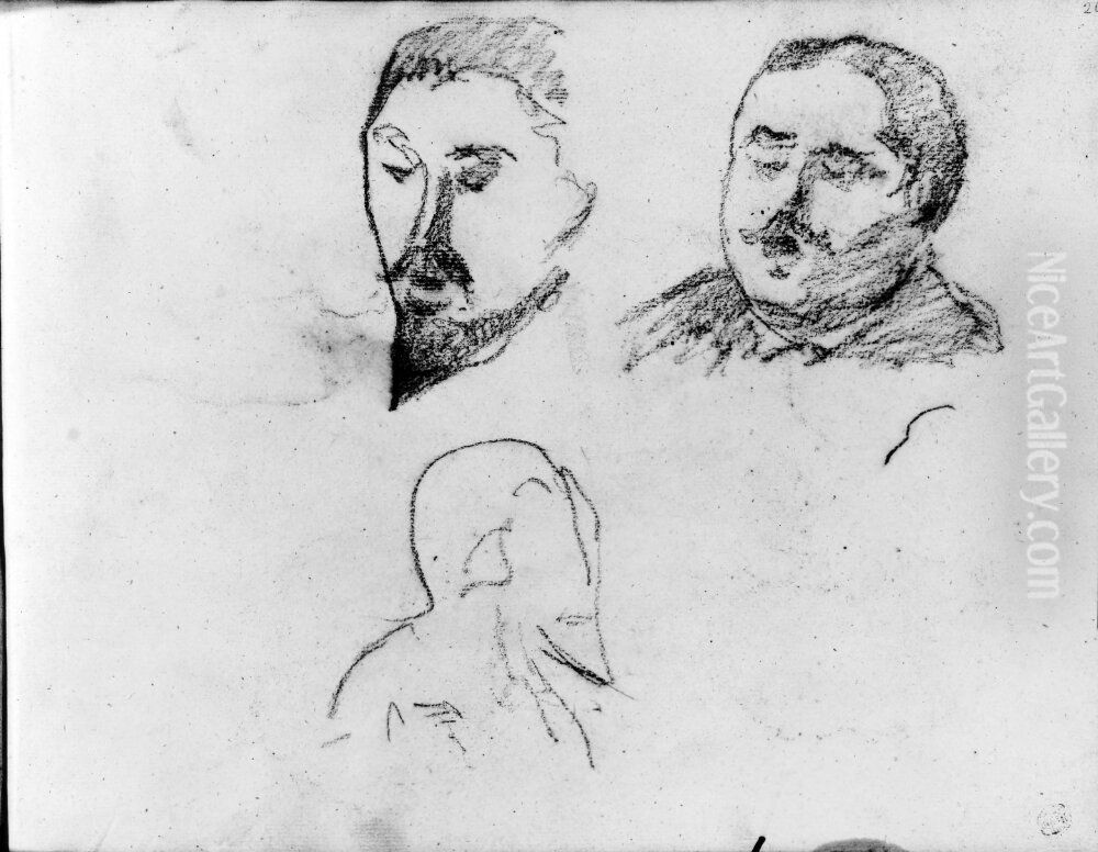 Skisser till sjalvportratt. Blad 20 recto i skissbok om 36 blad Oil Painting by Paul Gauguin