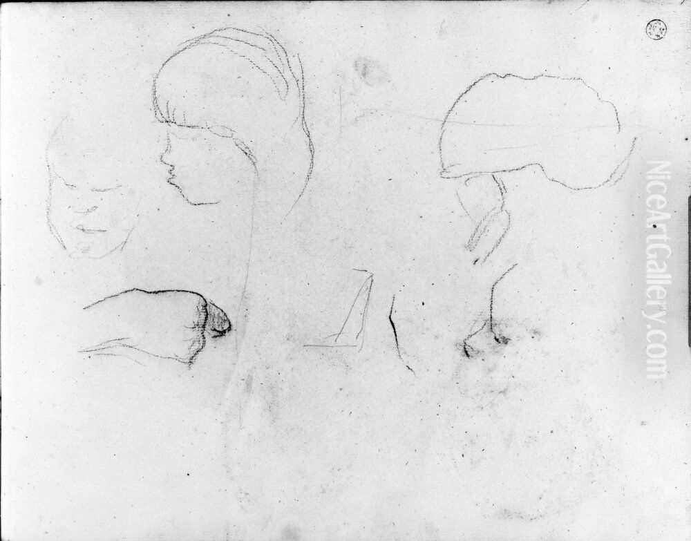 Ansiktsstudier. Blad 19 verso i skissbok om 36 blad Oil Painting by Paul Gauguin