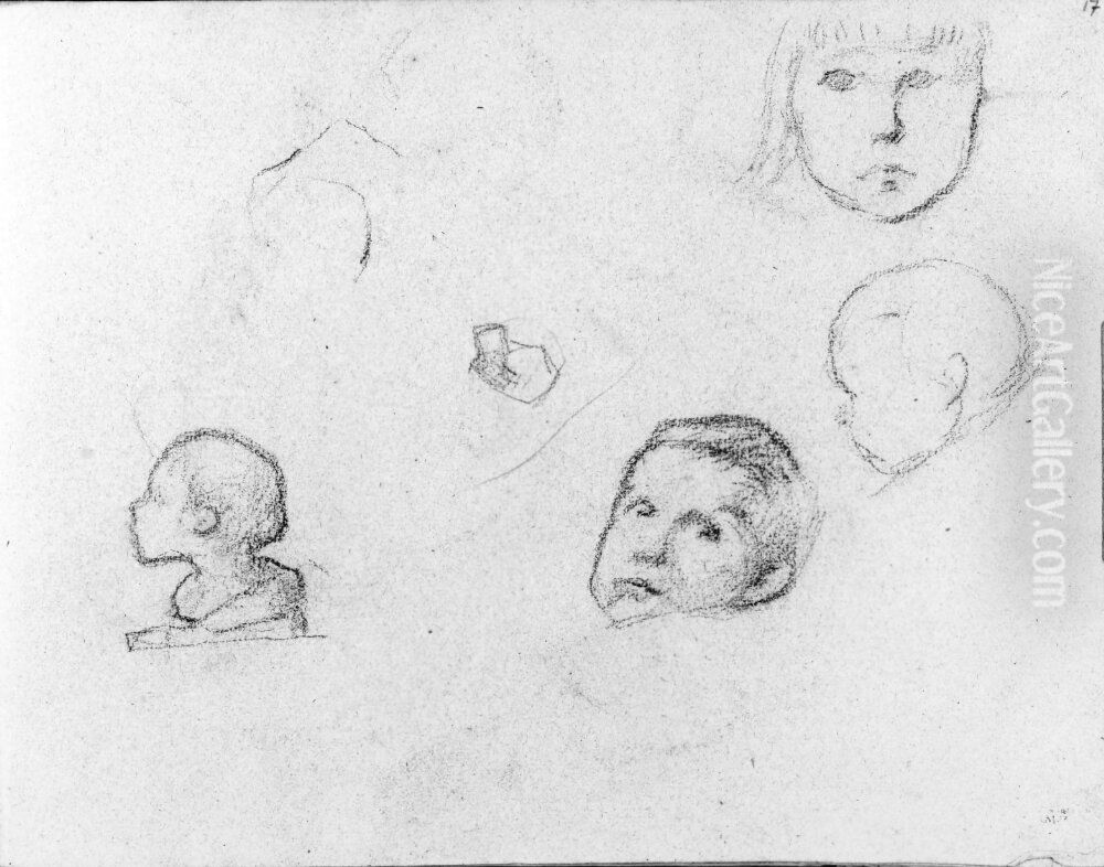 Studier av barnhuvuden. Blad 17 i skissbok om 36 blad Oil Painting by Paul Gauguin