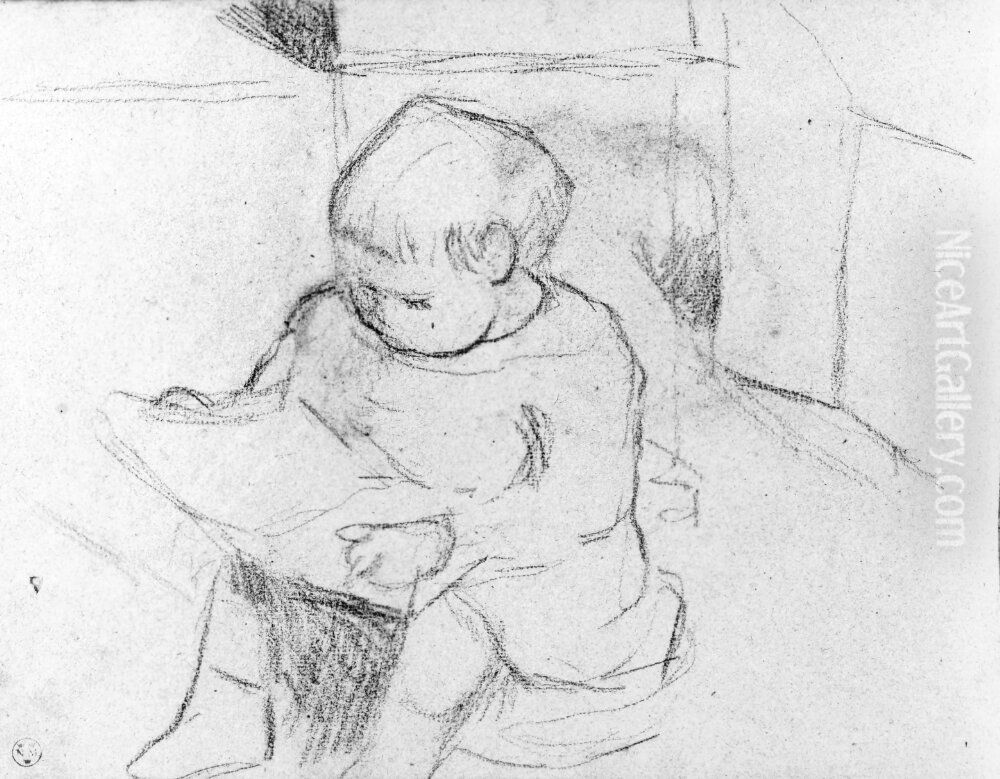 Studie av sittande barn. Blad 15 verso i skissbok om 36 blad Oil Painting by Paul Gauguin