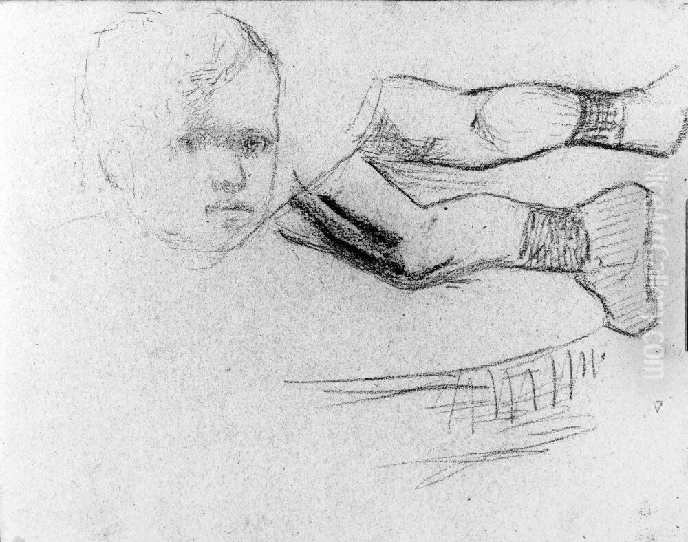 Barnstudier. Blad 15 recto i skissbok om 36 blad Oil Painting by Paul Gauguin