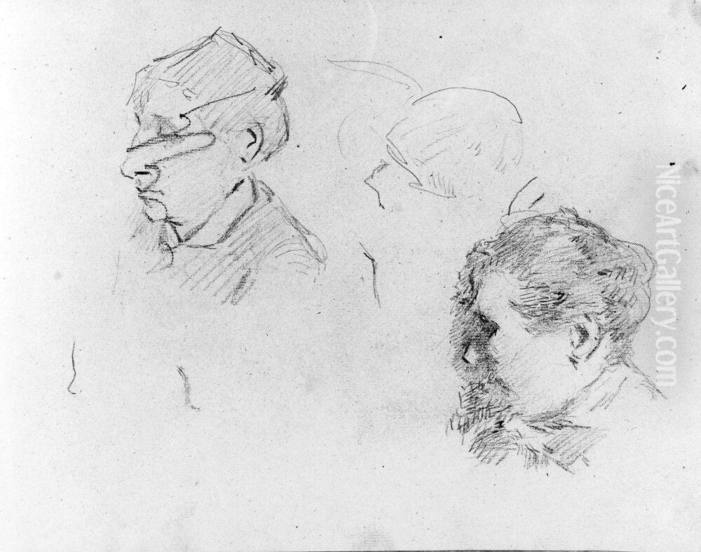 Kvinnoprofiler. Blad 7 i skissbok om 36 blad Oil Painting by Paul Gauguin