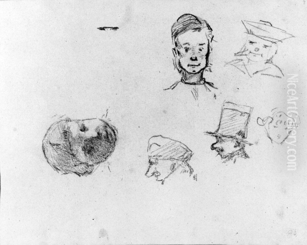 Karikatyrer, Emile. Blad 4 i skissbok om 36 blad Oil Painting by Paul Gauguin