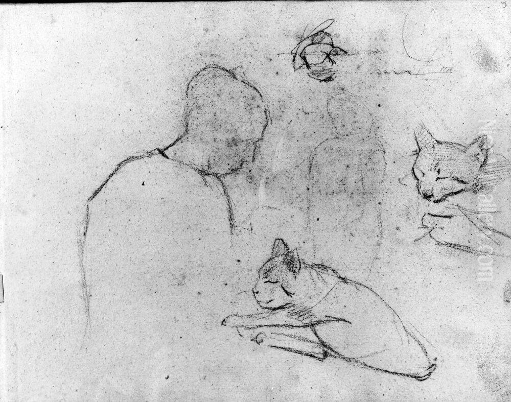 Kvinnoprofil, kattstudier. Blad 3 i skissbok om 36 blad Oil Painting by Paul Gauguin