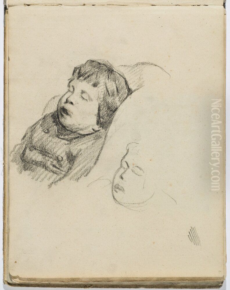 Sovande barn, Emile. Blad 2 recto i skissbok om 36 blad Oil Painting by Paul Gauguin
