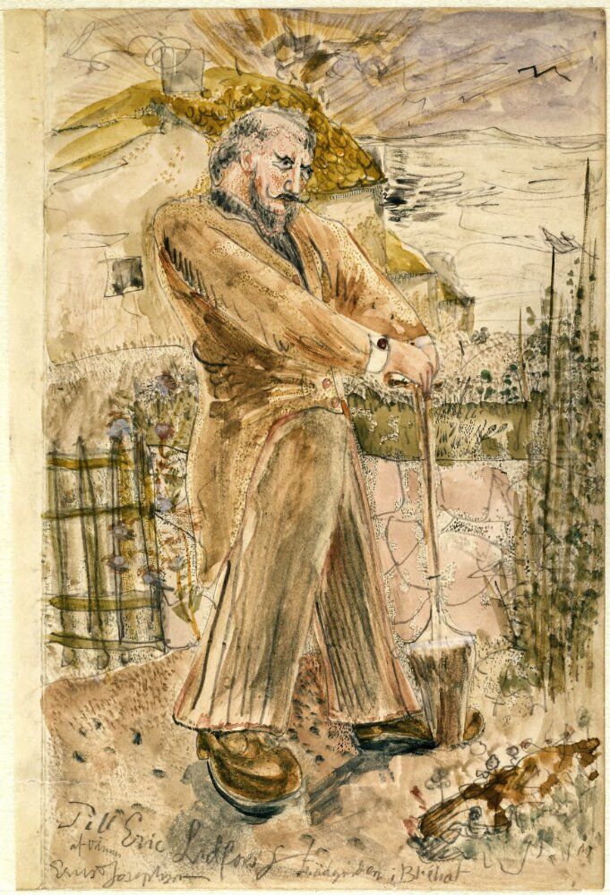 Sjalvportratt i tradgarden, Brehat Oil Painting by Ernst Josephson