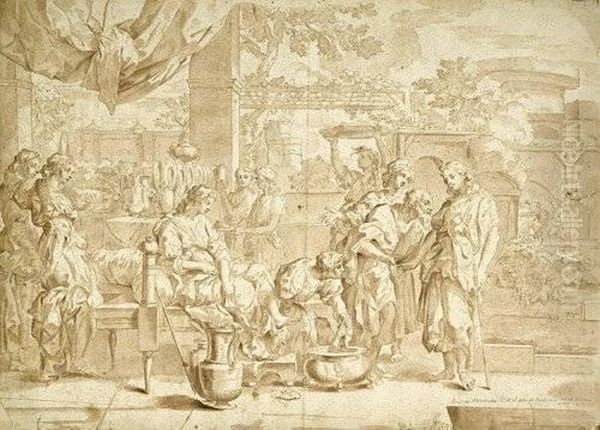 Antike Szene Mit Einer Romerin Bei Der Toilette Oil Painting by Jacopo Alessandro Calvi Il Sordino