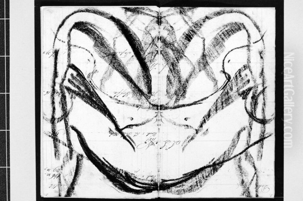 Huvudboken, nio teckningar forestallande detaljer av staende och liggande kvinnor, torsos samt i ett landskap och ett trad Oil Painting by Carl Fredrik Hill