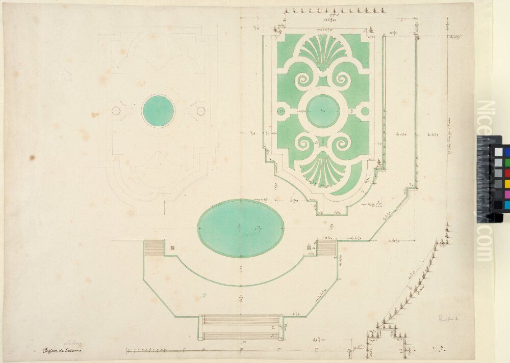 The Eastern Part of the Gardens of Versailles with the Fer a Cheval and the Bassin de Latone. Plan Oil Painting by Nicodemus Tessin the Younger