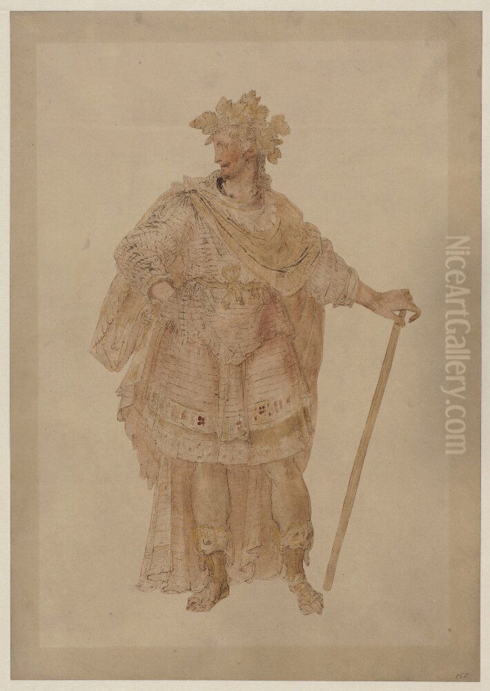 Warrior in Antique Costume, Crowned with Wine-leaves Oil Painting by Antoine Caron