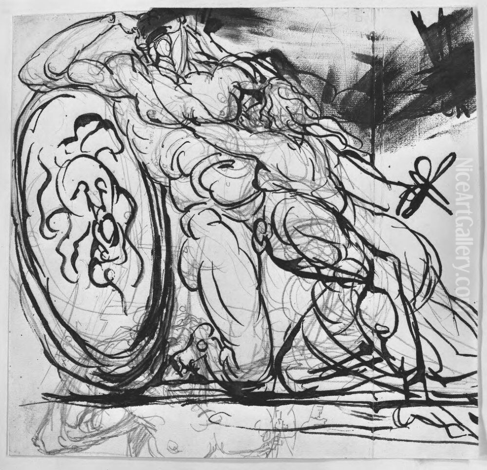 Akilles med trostande tarna, II Oil Painting by Johan Tobias Sergel