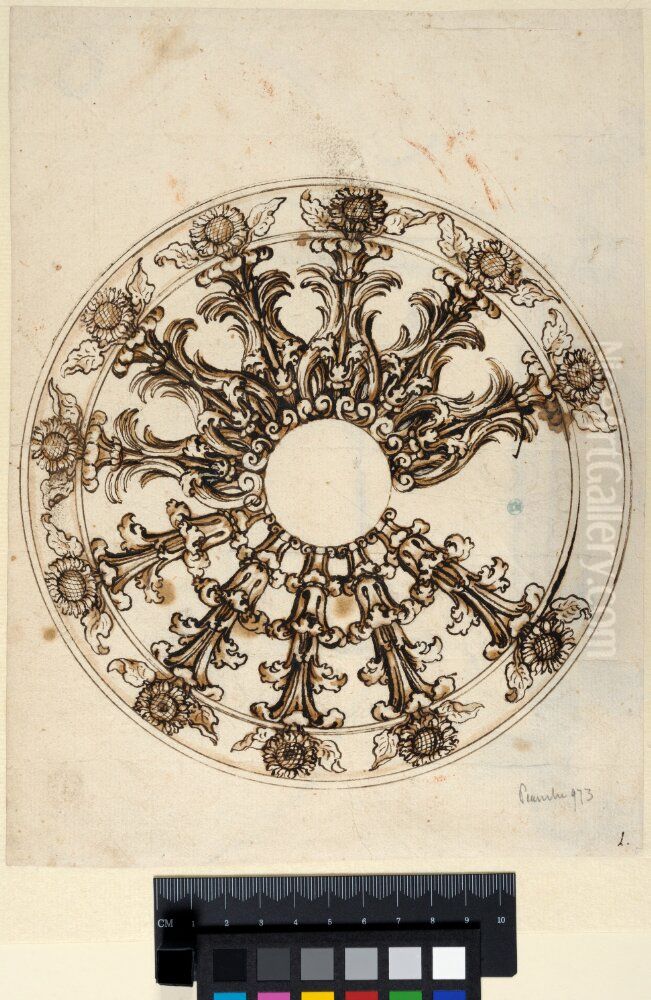 Design for a Carriage Wheel with Sunflower Spokes Oil Painting by Ciro Ferri