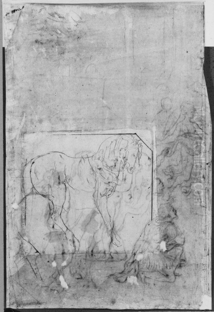 Sketch of a Horse Oil Painting by Giulio Romano (Orbetto)