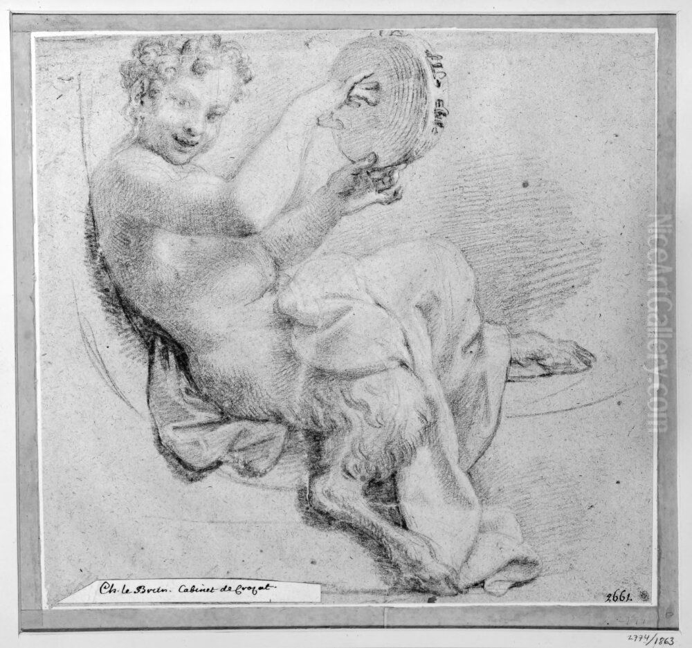 Satyr playing tambourine Oil Painting by Bon Boullogne