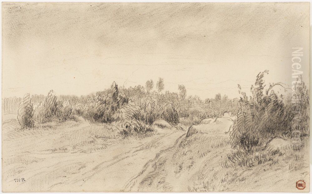Landscape with a Road, Barbizon Oil Painting by Theodore Rousseau