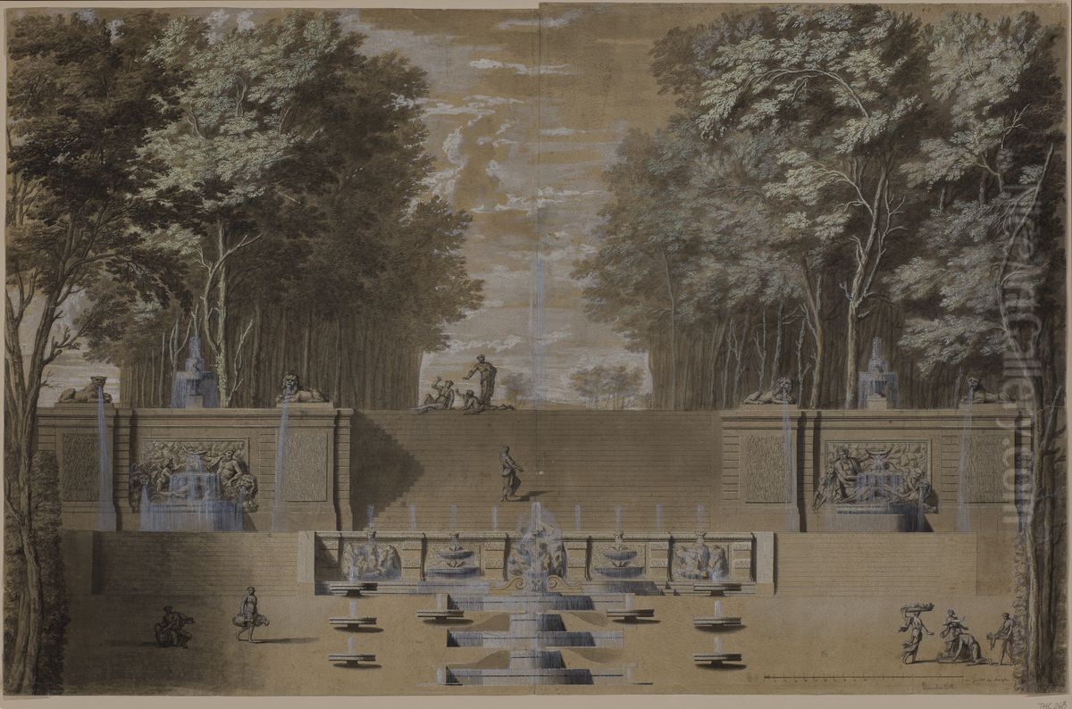 Vy av kaskadtrappa, formodligen for Sceaux Oil Painting by Jean-Baptiste Alexandre Le Blond