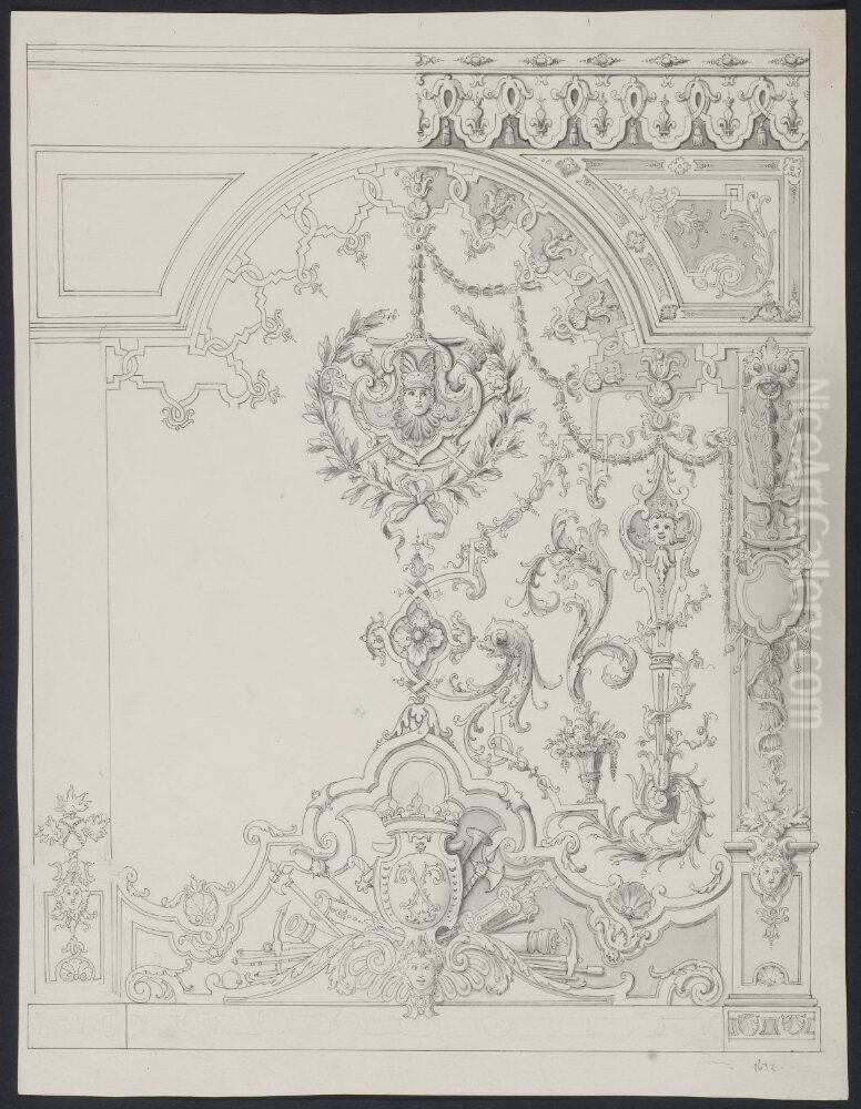 Forslag till vaggdekor med Ludvigs namnchiffer i vapenkartusch Oil Painting by Jean Berain the Elder