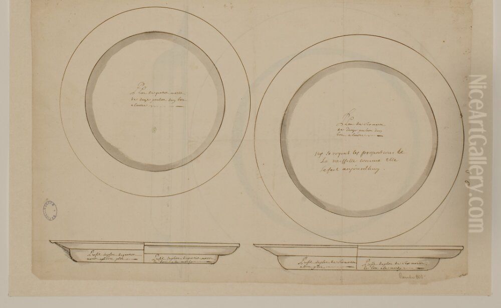 Plan och profil av tva tallrikar med slata kanter Oil Painting by Nicolas De Launay