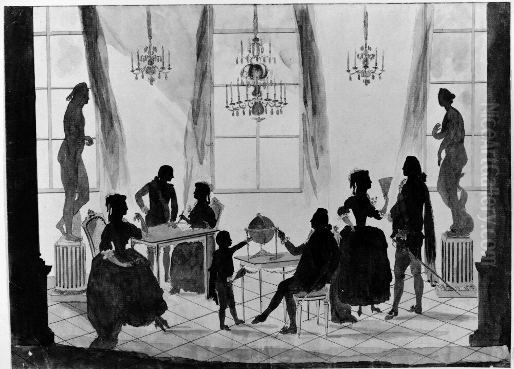 Gustaf III med sin familj Oil Painting by Johan Fredric Martin