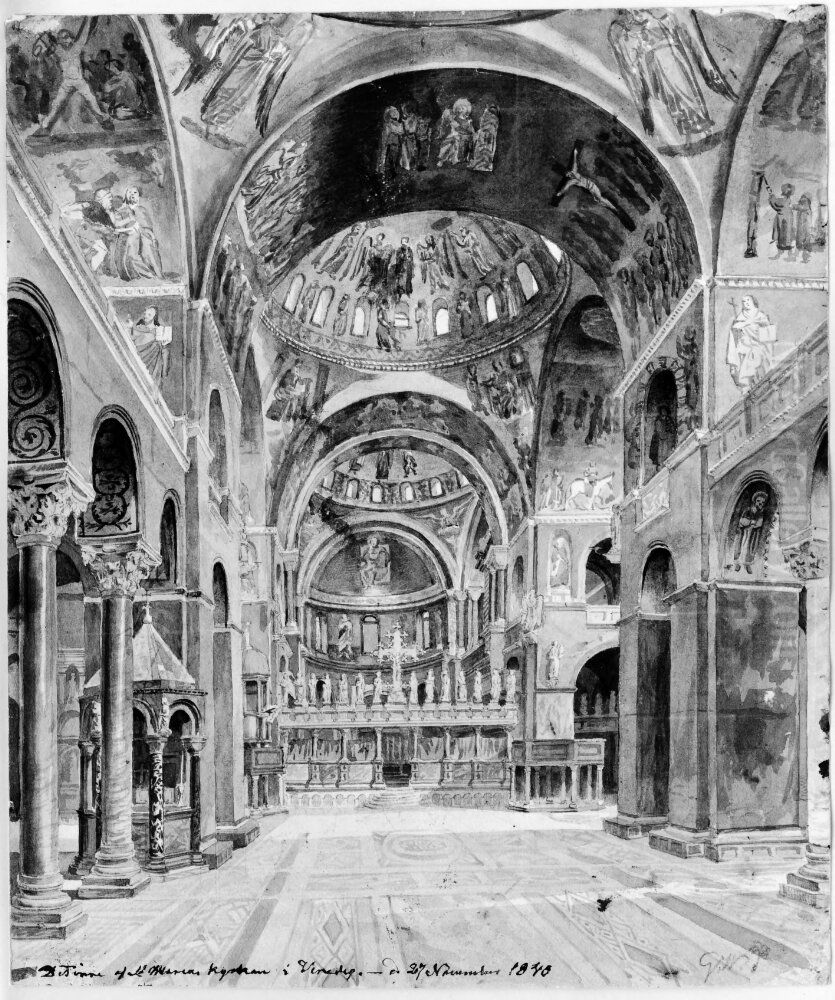 Interior fran Markuskyrkan Oil Painting by Gustaf Wilhelm Palm