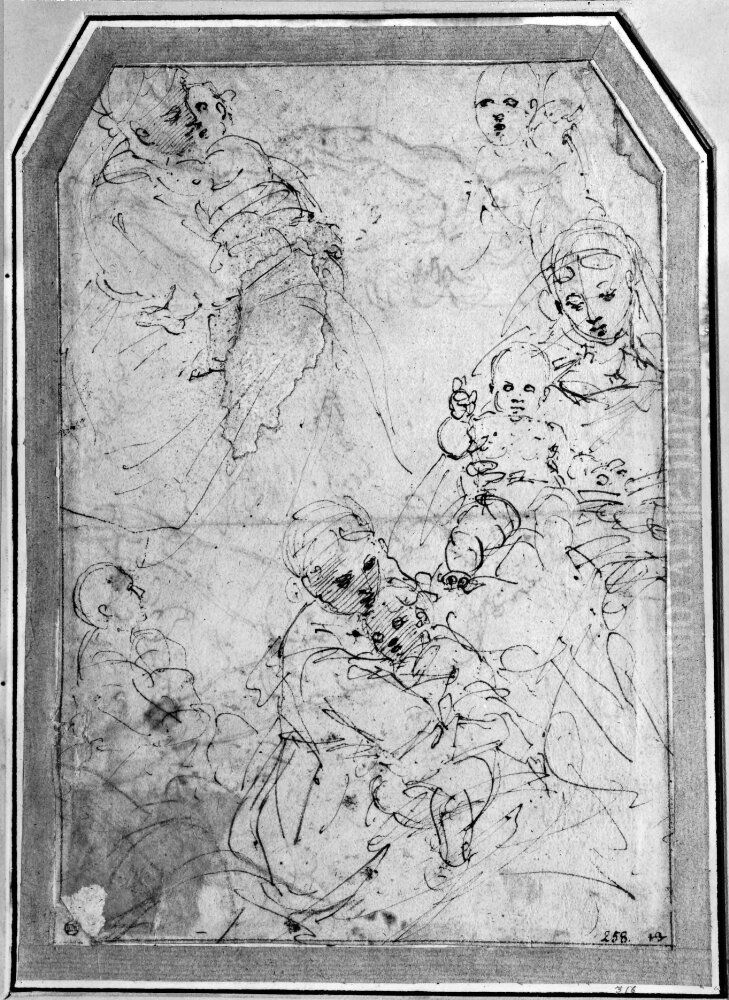 Etuder till Heliga jungfrun med barnet. Fyra olika Oil Painting by Timoteo Viti