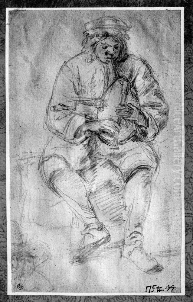 Sittande bonde, blaser pa sackpipa Oil Painting by Stefano della Bella