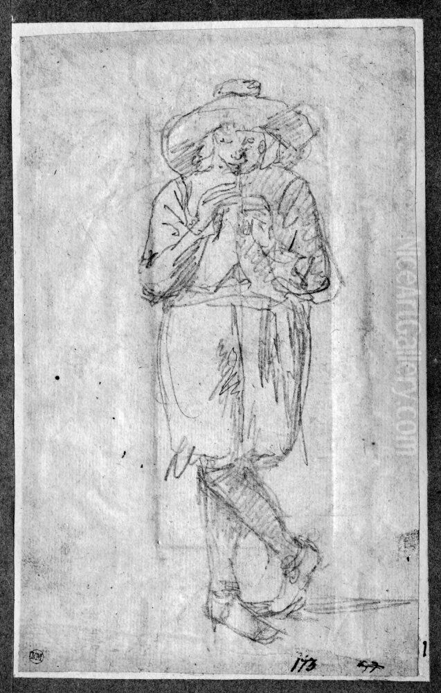 Ung man blaser pa en flojt Oil Painting by Stefano della Bella