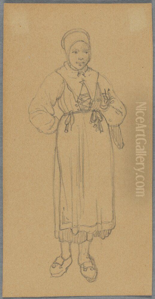 Study of a Woman Standing (Study for Churchgoers in Boats, Leksand, Dalecarlia) Oil Painting by Wilhelm Marstrand