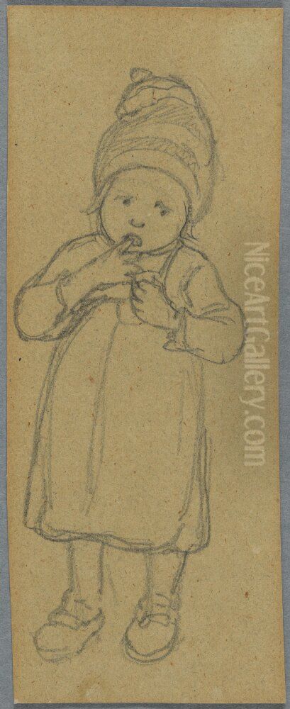 Girl with a Finger in her Mouth, Study for Churchgoers Arriving at Leksand Oil Painting by Wilhelm Marstrand