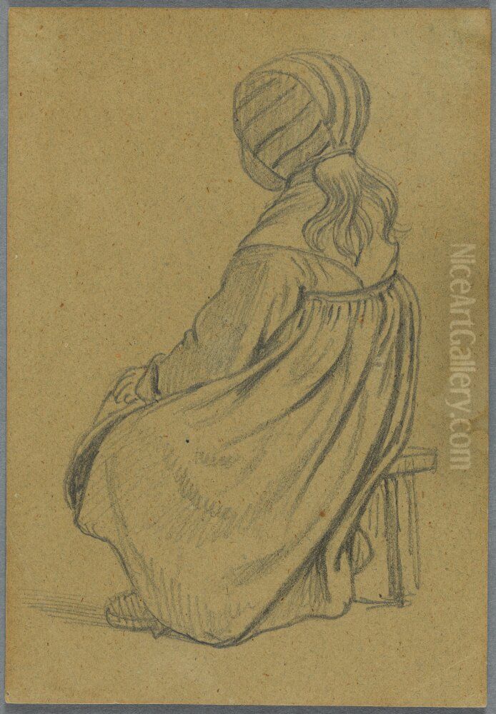 Seated Girl, Seen from behind, Study for Church-Goers Arriving at Leksand Oil Painting by Wilhelm Marstrand