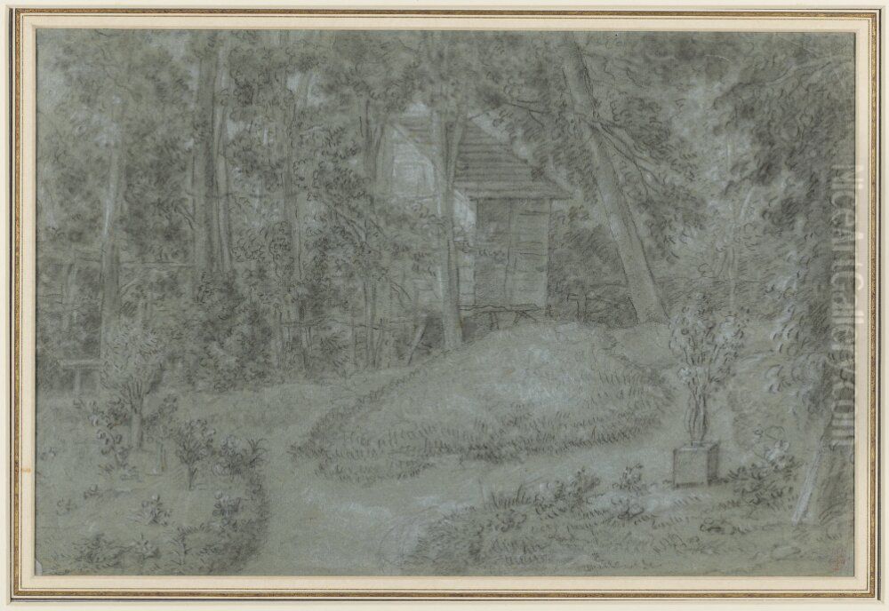 View of a Path at the Park of Arcueil, a Cottage in the Background Oil Painting by Jean-Baptiste Oudry