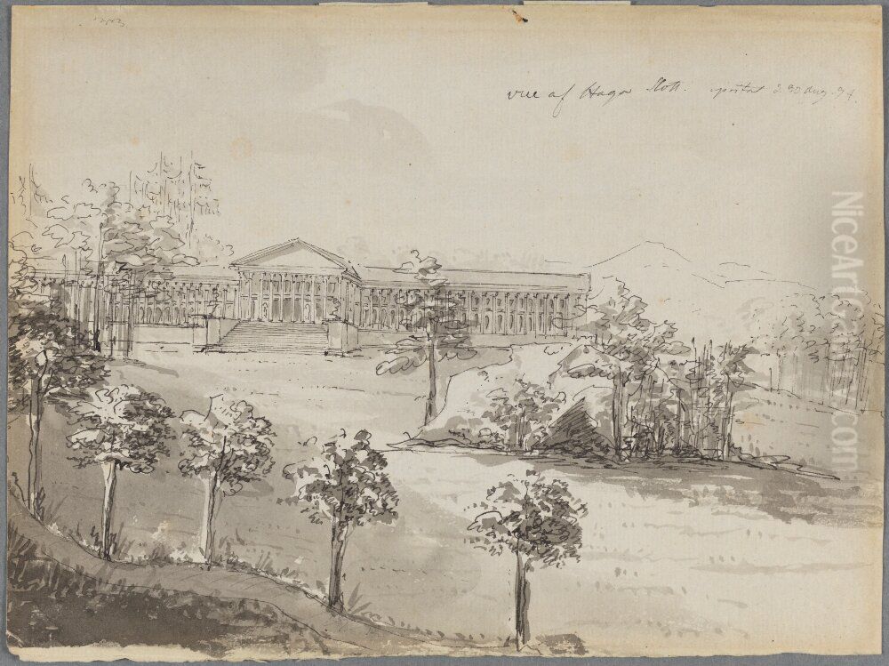 Fantasy View of Haga Palace Drawn from Memory on the Frigate Gripen Outside Livorno, 30 August 1794 Oil Painting by Carl Christoffer Gjorwell the Younger