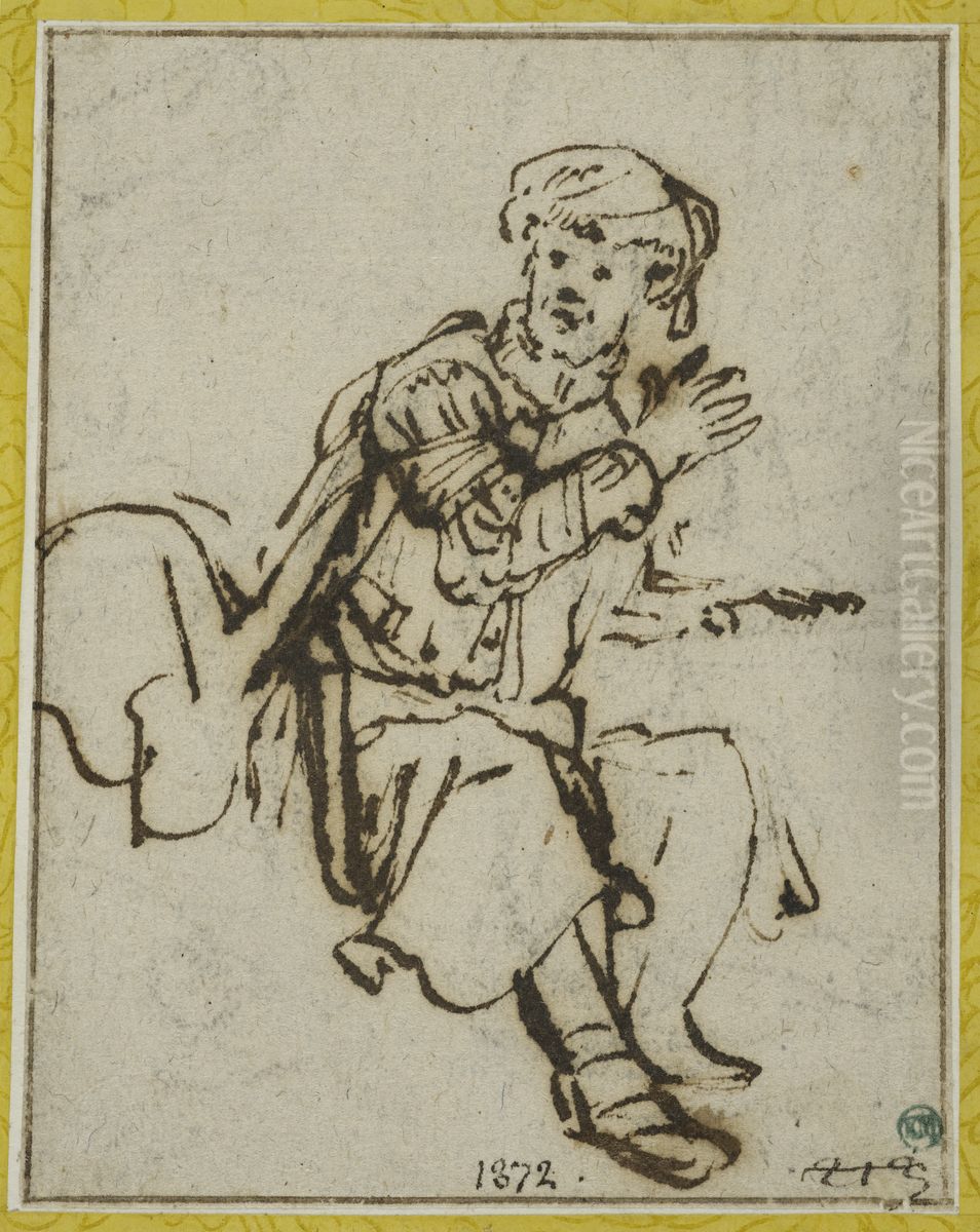 Sittande man, vand at hoger Oil Painting by Rembrandt