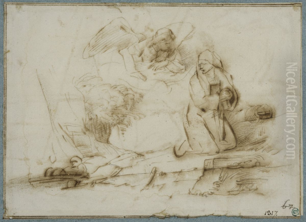 Angeln uppenbarar sig for Hagar Oil Painting by Rembrandt