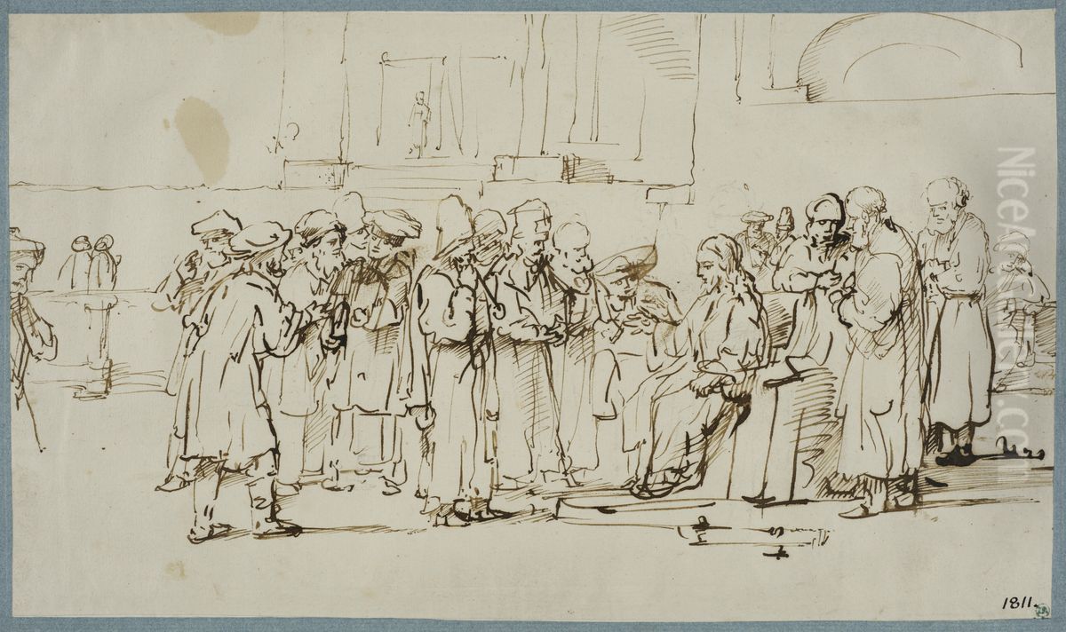 Kristus bland Fariseerna i templet Oil Painting by Rembrandt