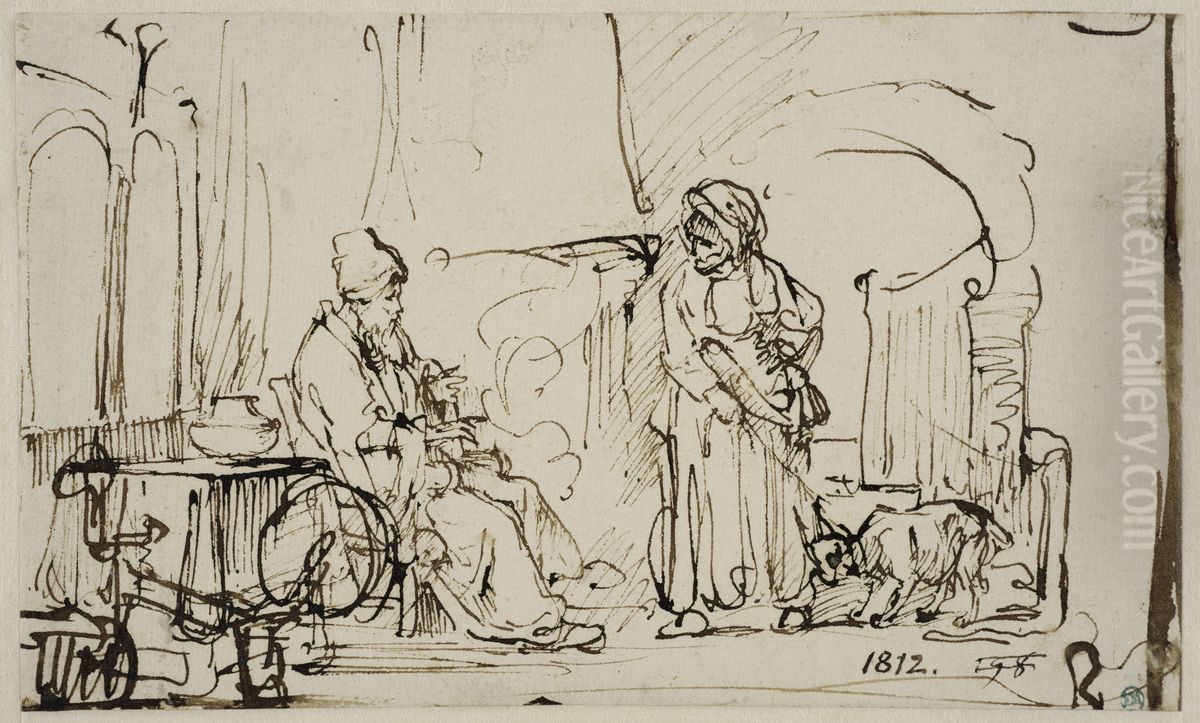 Tobit och Anna med geten Oil Painting by Rembrandt