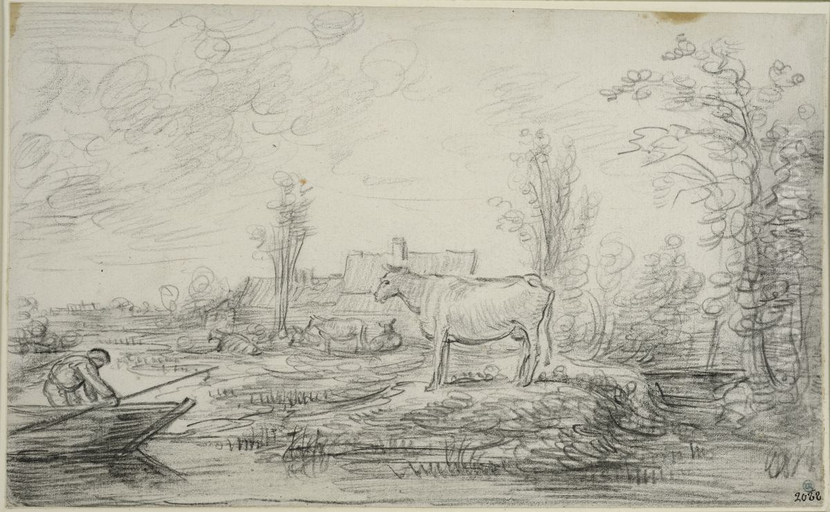 Kanallandskap med ko i forgrunden Oil Painting by Francois Van Knibbergen