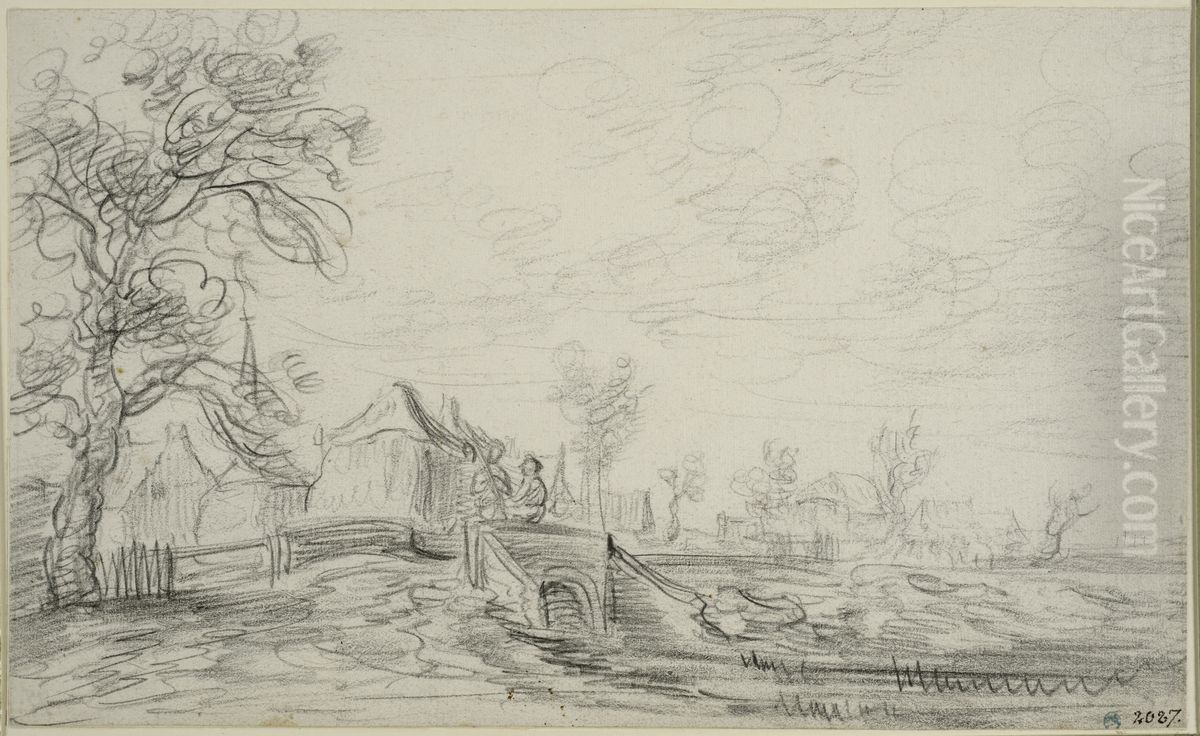 Landskap med stenbro Oil Painting by Francois Van Knibbergen