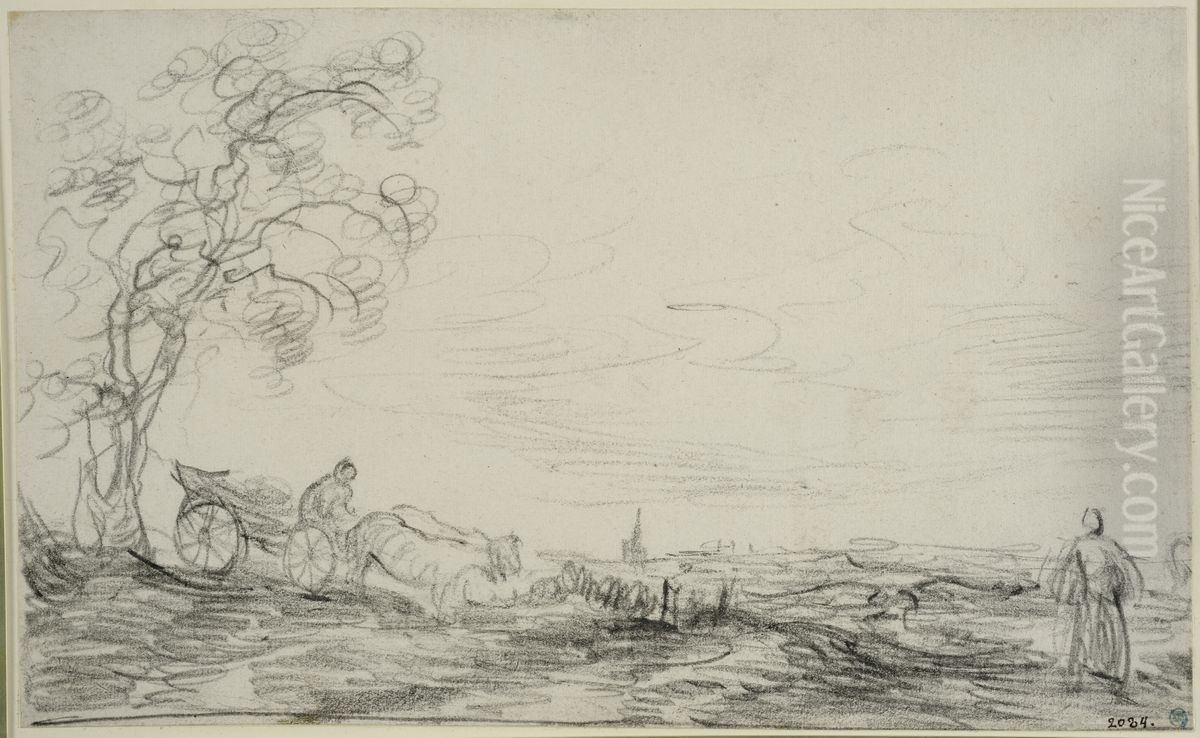 Landskap med en vagn Oil Painting by Francois Van Knibbergen