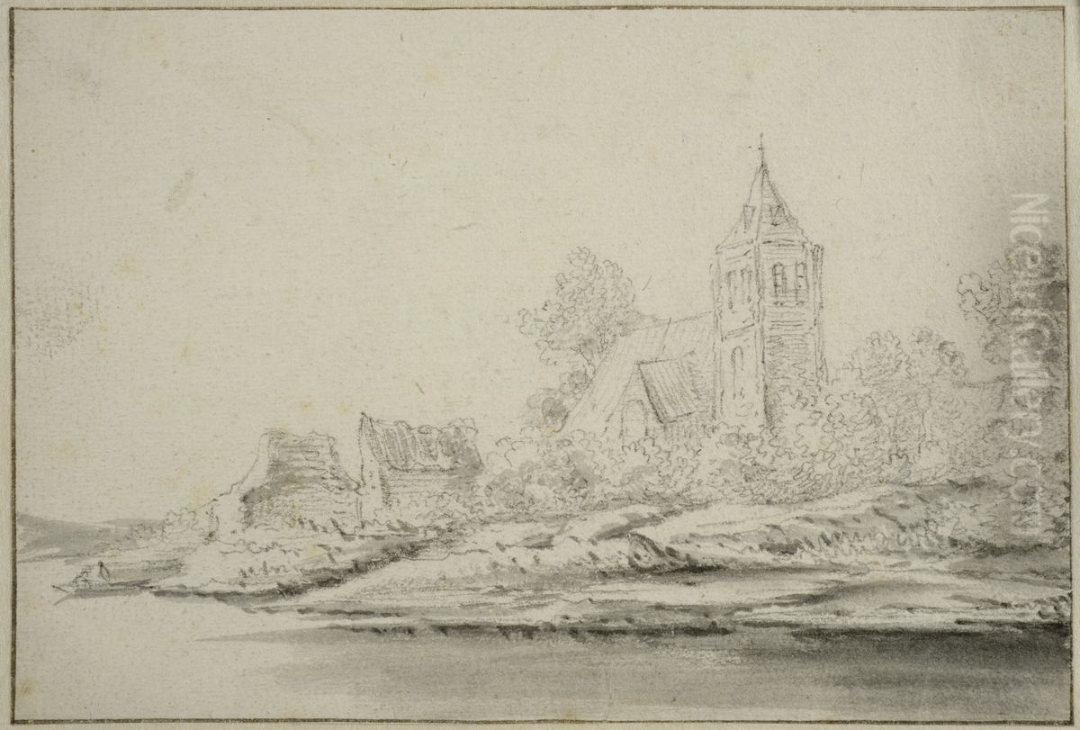 Kyrka vid vattnet Oil Painting by Jan van Goyen