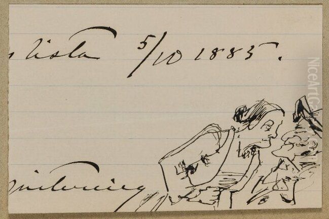 Man and Woman Having a Quarell Oil Painting by Fritz Von Dardel