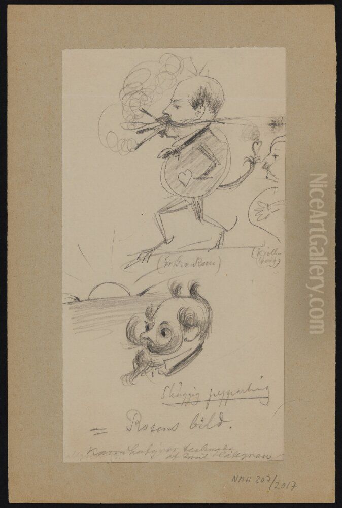 Caricatures of Georg von Rosen (1843-1923) and Frithiof Kjellberg (1835-1885) Oil Painting by Emil Hallgren