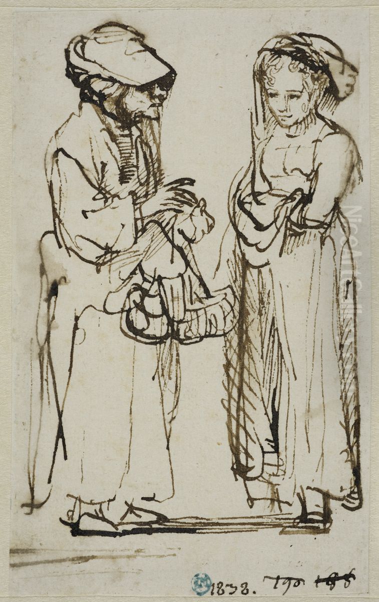 En gammal och en ung kvinna samtalar Oil Painting by Ferdinand Bol