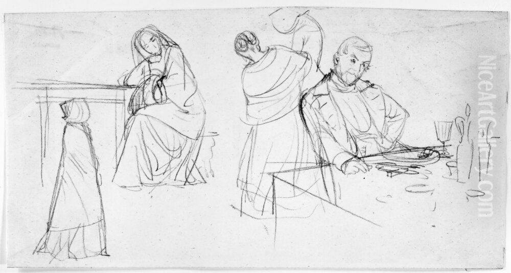 Figurstudier Oil Painting by Adolph von Menzel