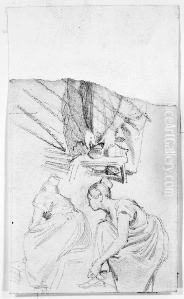 Kvinna som knyter sitt skoband Oil Painting by Adolph von Menzel