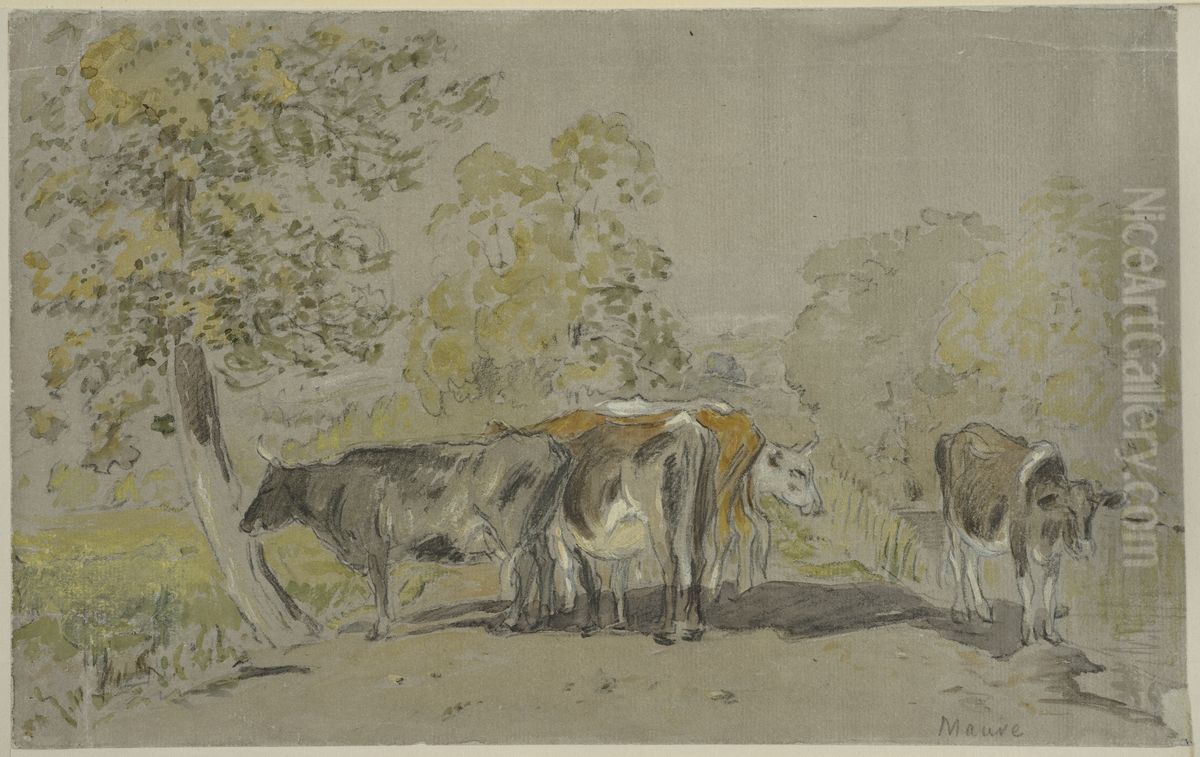 Landskap med boskap Oil Painting by Anton Mauve