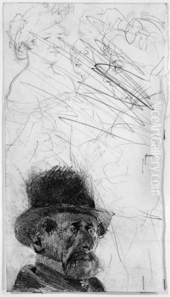 Gammal man med ornnasa Oil Painting by Adolph von Menzel